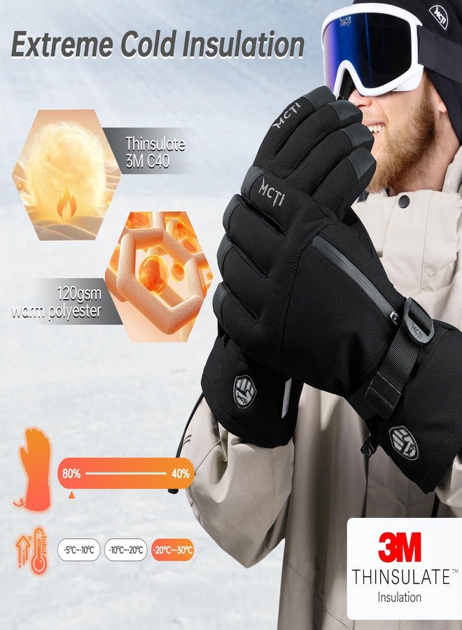 MCTi Pro Wrist Support Ski Gloves for Men, Winter Snowboard Gloves with Wrist Guard, Waterproof, 3M Thinsulate Warm, High Abrasion Resistance Black-L - Image 3